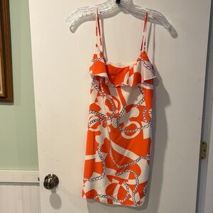 Lilly Pulitzer Orange & White Chain Print Spaghetti Strap Dress lined XS